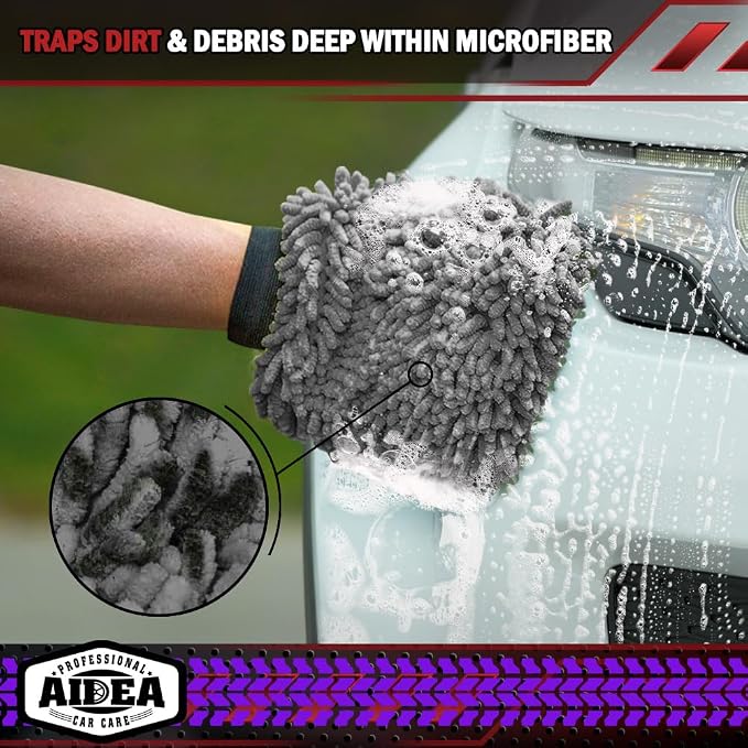 AIDEA Car Wash Mitt Microfiber, 1PK Scratch Free Lint-Free, Premium Chenille - Image 5