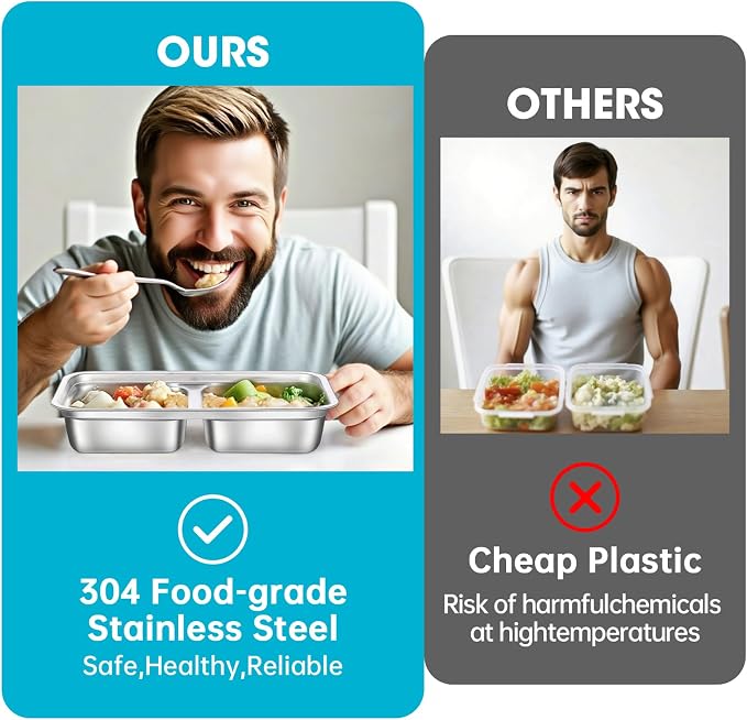 4 Pack Stainless Steel Snack Containers Reusable, Grab and Go 2 Compartment - Image 5