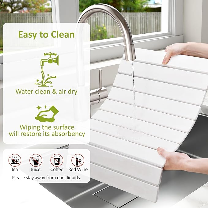 Large Stone Dish Drying Mat for Kitchen Counter, Collapsible Quick Dry Stone - Image 6