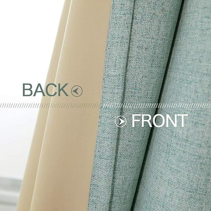 MIULEE Linen Blackout Curtains and Drapes 100% Room Darken Thermal Insulated Grommet Window Panels with Coating 2 PCs W 42 x L 90 inches Seafoam Green