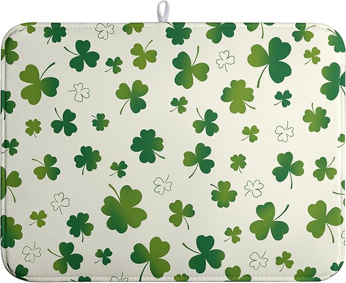 St Patricks Day Dish Drying Mat Shamrock Green Spring Kitchen Dish Drying Pad by farg