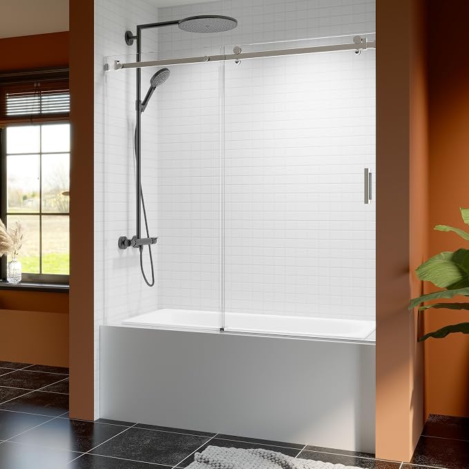 56-60 Inch Frameless Sliding Shower Door, 5/16" Clear Tempered Glass Bathtub by EZONTEQ