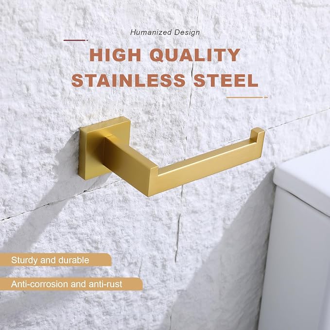 TASTOS Toilet Paper Holder Brushed Gold, Toilet Tissue Roll Holders Dispenser - Image 6