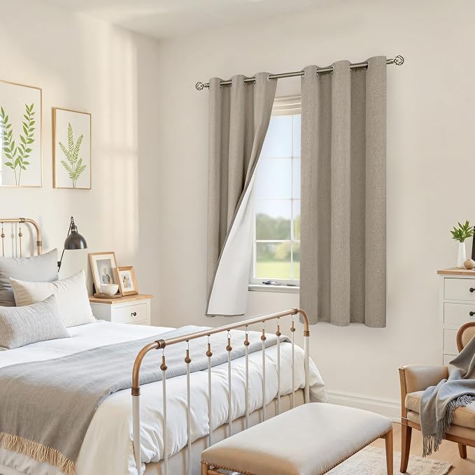 YoungsTex Taupe Burlap Linen Blackout Curtains - Image 3