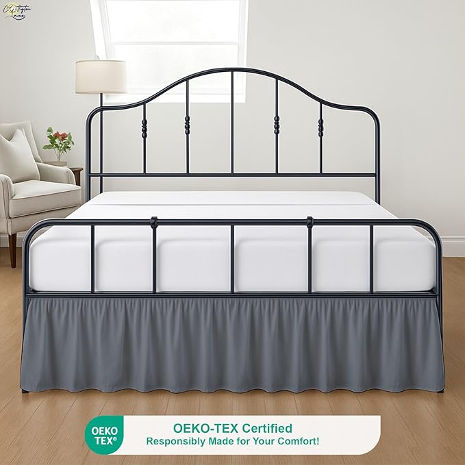 Cottington Lane Ruffled Bed Skirt Full Size with Split Corner, Brushed Microfiber Hotel Quality Dark Grey Dust Ruffle, 21 Inch Drop Gathered Bedskirt, Soft and Stylish, Shrinkage and Fade Resistant