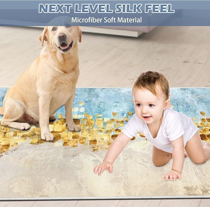 Runner Rug Washable 2x48 FT, Non Slip Rubber Backing Abstract Carpet, Soft Area Rugs for Bedroom Kitchen Hallway Entryway Bathroom, Customized
