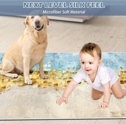 Runner Rug Washable 3x44 FT, Non Slip Rubber Backing Abstract Carpet, Soft Area Rugs for Bedroom Kitchen Hallway Entryway Bathroom, Customized