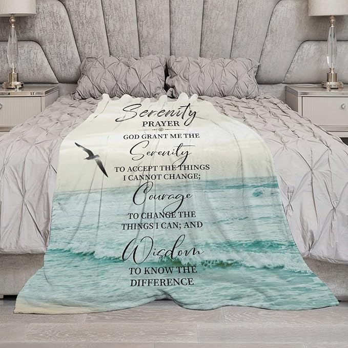 Serenity Prayer Blanket Christian Gifts for Women & Men Religious Throw Blanket Christian Blanket Bible Verse Blanket for Kids Adults Soft Warm Cozy Fleece Blanket for Couch Sofa Bed 60"x80"