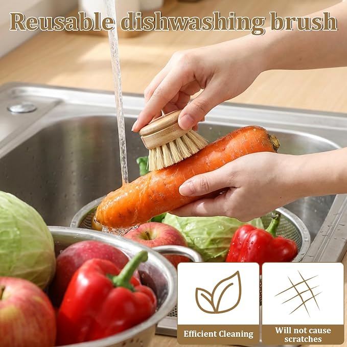 6 Pcs Bamboo Dish Brush Replacement Heads, 1.9 x 1.6 Inch Natural Sisal Bristle - Image 5