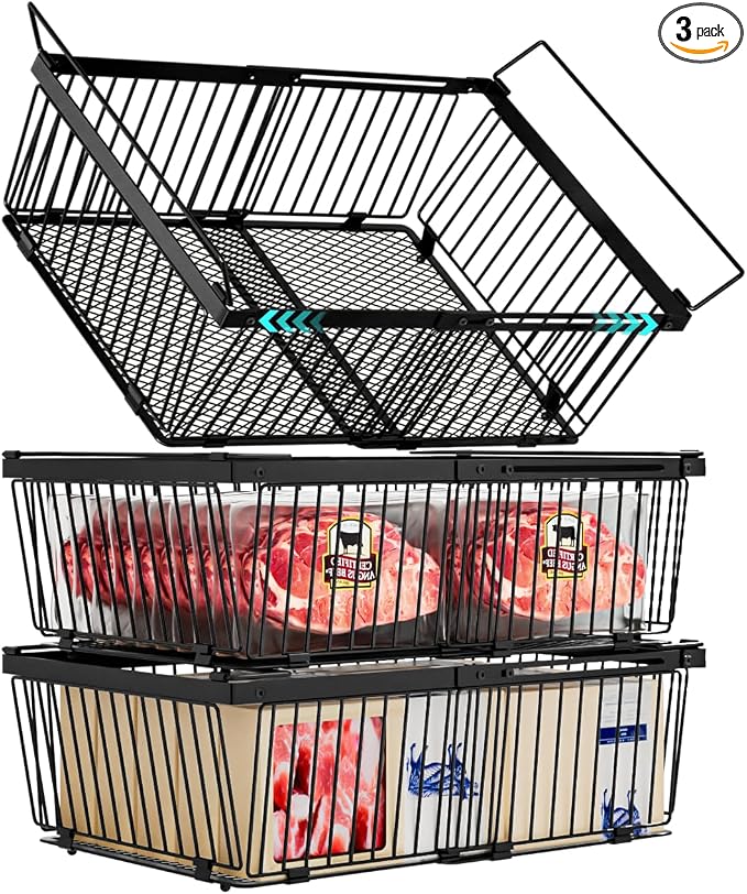 Large Freezer Organizer Bins，Upgraded Bottom Leak-Proof net，Fit 10 to 20 Cu Ft by ANJUBAN