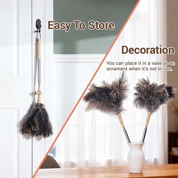 Extendable Ostrich Feather Duster, Natural Ostrich Feathers Long Handle Duster - Image 7