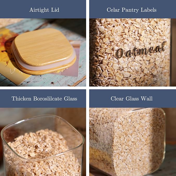 6 Pcs Square Glass Pantry Storage Containers - 24oz Thicken Glass Food Storage - Image 7
