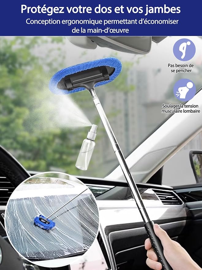 3 in 1 Car Windshield Cleaner Tool 40”Car Rearview Mirror Wiper Squeegee Wash - Image 2