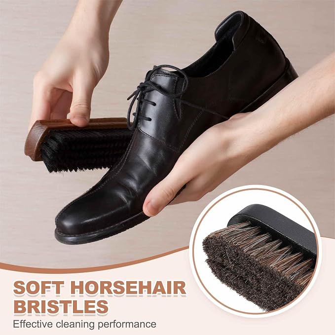 HARFINGTON Shoe Cleaning Brush 5"x2" Beech Wood Horsehair Boot Polish Brushes - Image 4