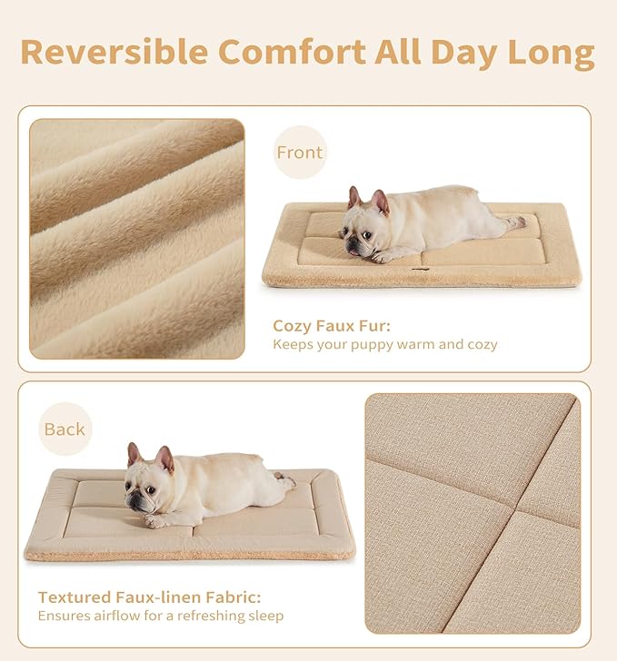 MADE 4 PETS Dog Crate Pad Bed for Extra Large Dogs, Washable & Reversible, Anti-Slip Kennel Mat for Cozy Sleeping, Soft Fluffy Dog Bed for Indoor & Outdoor Use, 48"x30", Khaki