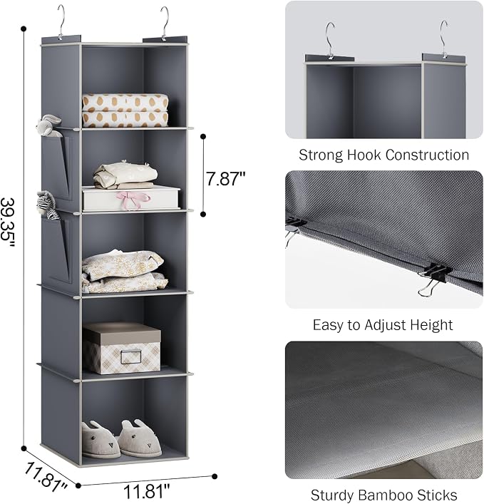 YOUDENOVA Hanging Closet Organizer, 5-Shelf Closet Hanging Storage Shelves - Image 3