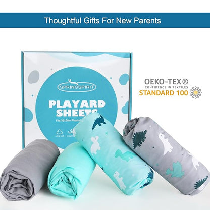Graco Pack n Play Sheets - 4 Pack Mini Crib Sheets, Ultra Soft Mattress Compatible, Dinosaurs