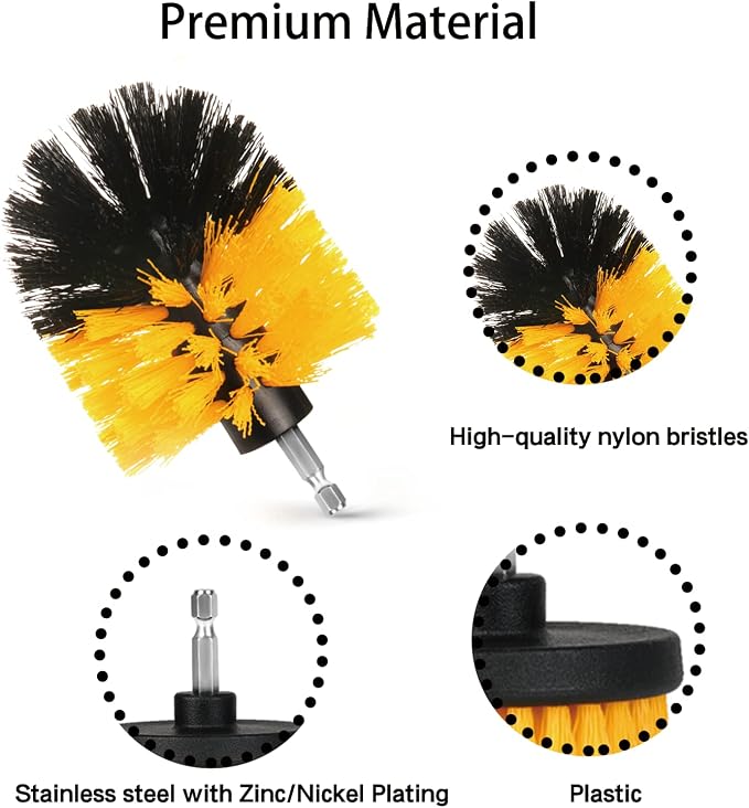 8 Pack Drill Brush Attachment Set, 1/4in Power Scrubber Brush+ Extend Long Rod - Image 3