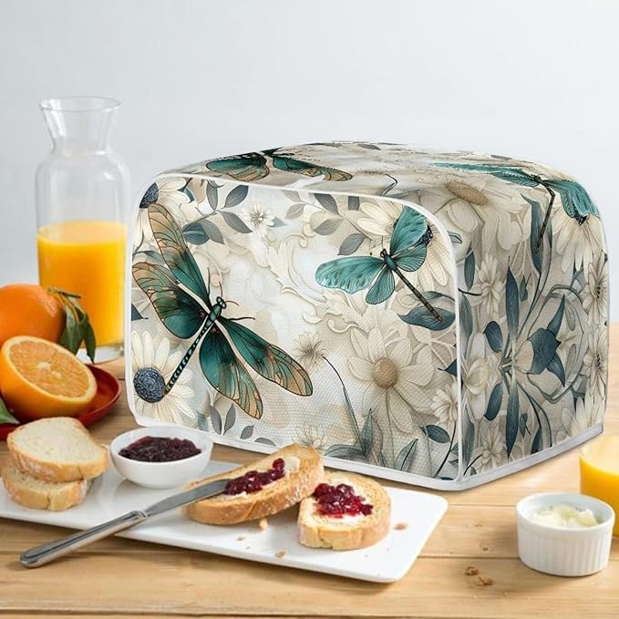 Dragonfly Daisy Toaster Cover 4 Slice Stain Resistant Bakeware Covers，Washable Kitchen Broiler Organizer Bag Fit for Most Standard Toasters, Machine Covers