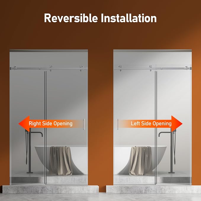 46-48 Inch Frameless Sliding Shower Door, 5/16" Clear Tempered Glass, Smooth - Image 8
