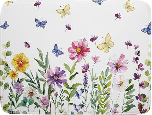 Wildflower Dish Drying Mat for Kitchen 24x18 Inch Colorful Floral Butterfly by Unknown