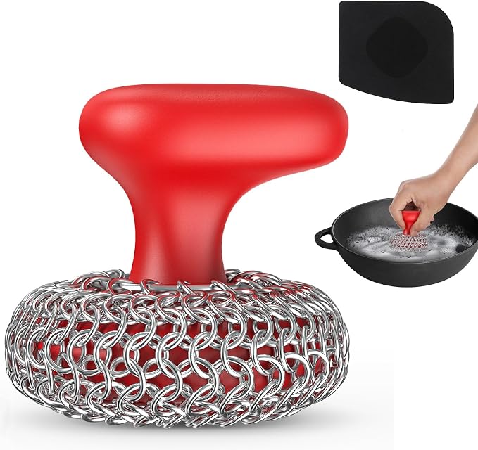 Cast Iron Scrubber | Dish Scrub Brush | 316 Cast Iron Cleaner Chainmail Scrubber by Purgreat