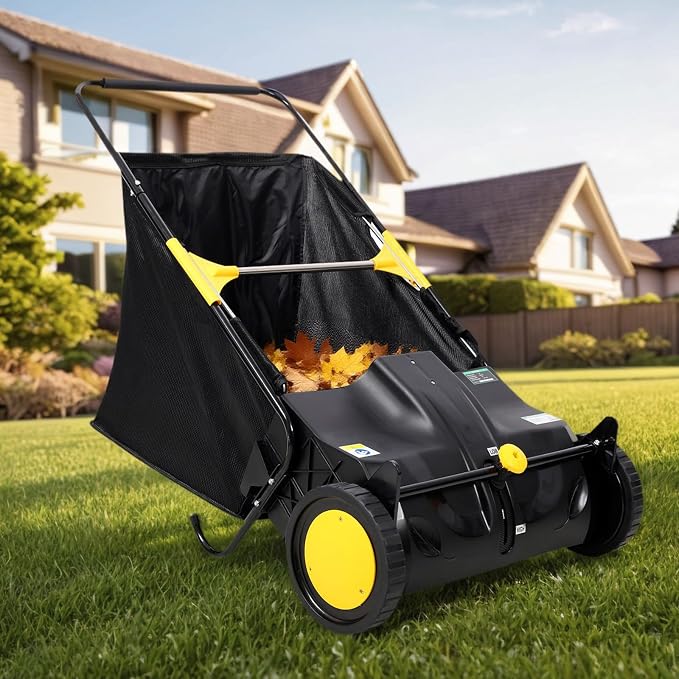 21" Hand-Push Lawn Sweeper | 4 Heavy-Duty Brushes & Wheels, Adjustable Height - Image 7