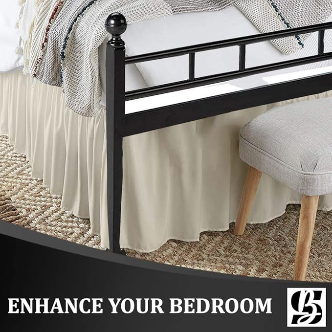 SKY BEDDINGS - King Size Ruffled Bed Skirt with Split Corners - 24 Inch Drop Dust Ruffle Bed Skirt with Platform Three Sided Coverage - 100% Microfiber, Ivory