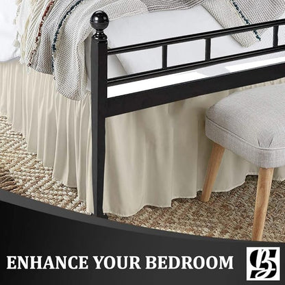 SKY BEDDINGS - King Size Ruffled Bed Skirt with Split Corners - 24 Inch Drop Dust Ruffle Bed Skirt with Platform Three Sided Coverage - 100% Microfiber, Ivory
