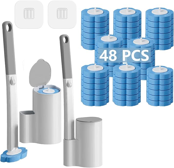 2 Pack Disposable Toilet Brush and Holder Set, Extended Handle by Ucaimao