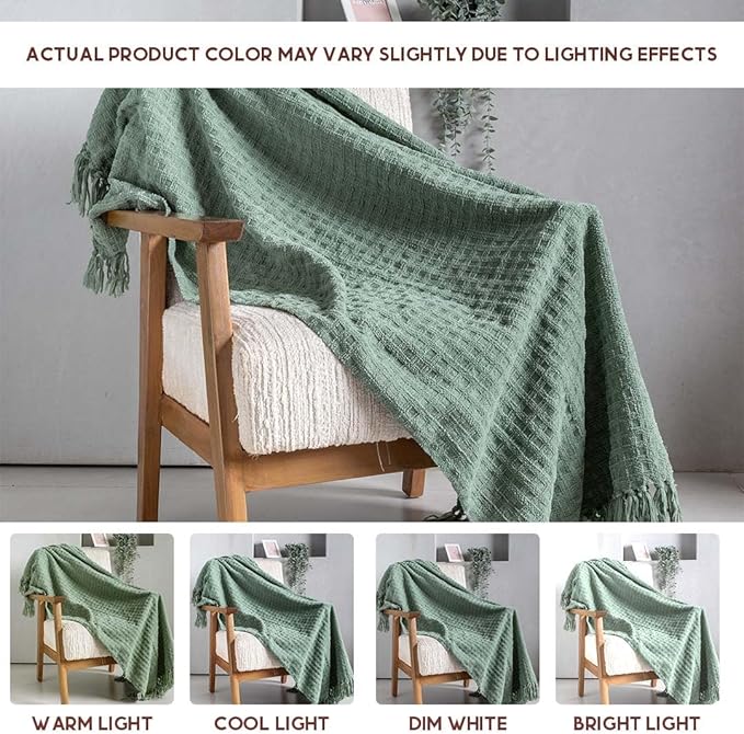 Folkulture Christmas Throw Blanket | (60 x 50) Boho Chunky Knit Blanket for Bed, Couch |Chenille White Thick, Ultra Soft, Plush, Lightweight, Throw Blanket for Sofa with Machine Wash | Sage Dream