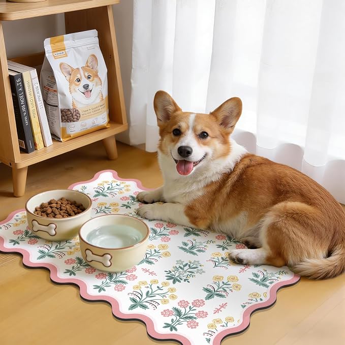LOKHOM Scalloped Floral Dish Drying Mat, Cuttable Hide Stain Non-slip Drying Mat - Image 5