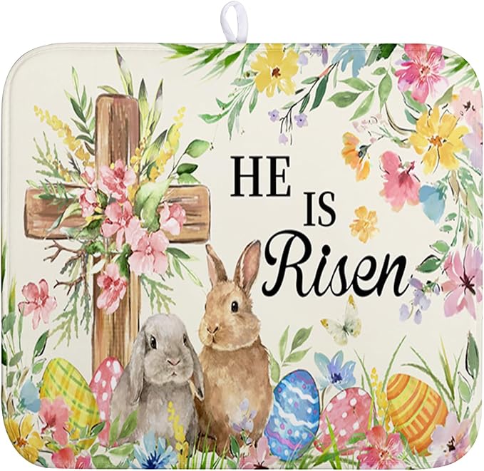 Easter He Is Risen Bunny Dish Drying Mat by Wnoesat