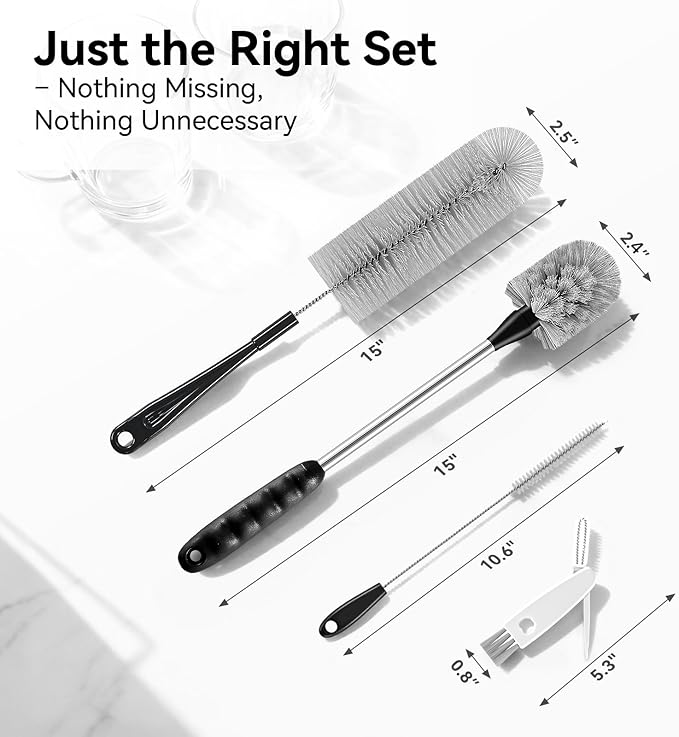 4 Pack Bottle Brush Cleaning Set, Including Long Handle Water Bottle Brush and - Image 2