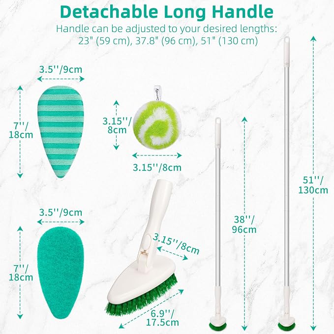 Qaestfy 4-in-1 Tub and Tile Shower Scrubber, Soft & Stiff Bristles Bathroom - Image 2