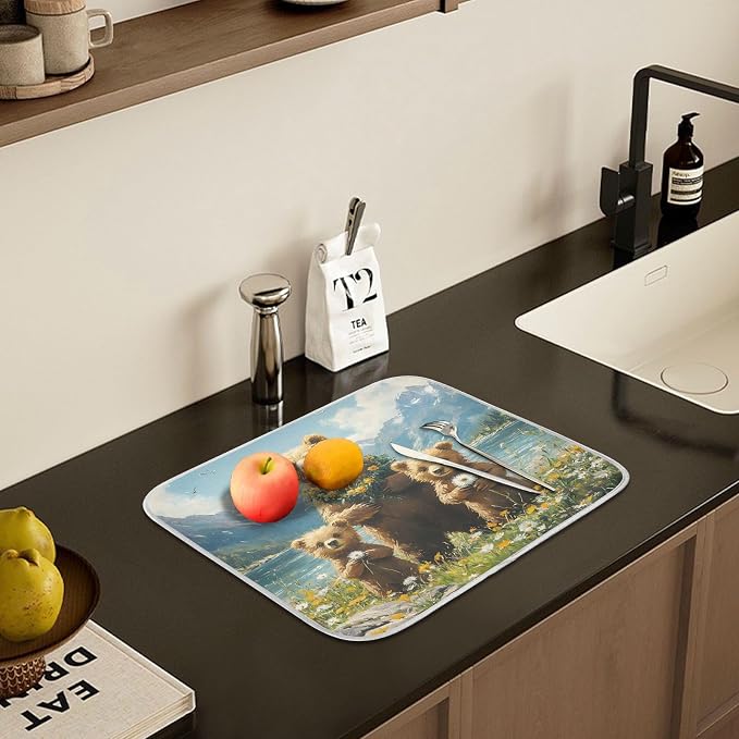 Three Bear Dish Drying Mat for Kitchen Counter Absorbent Microfiber Large - Image 6