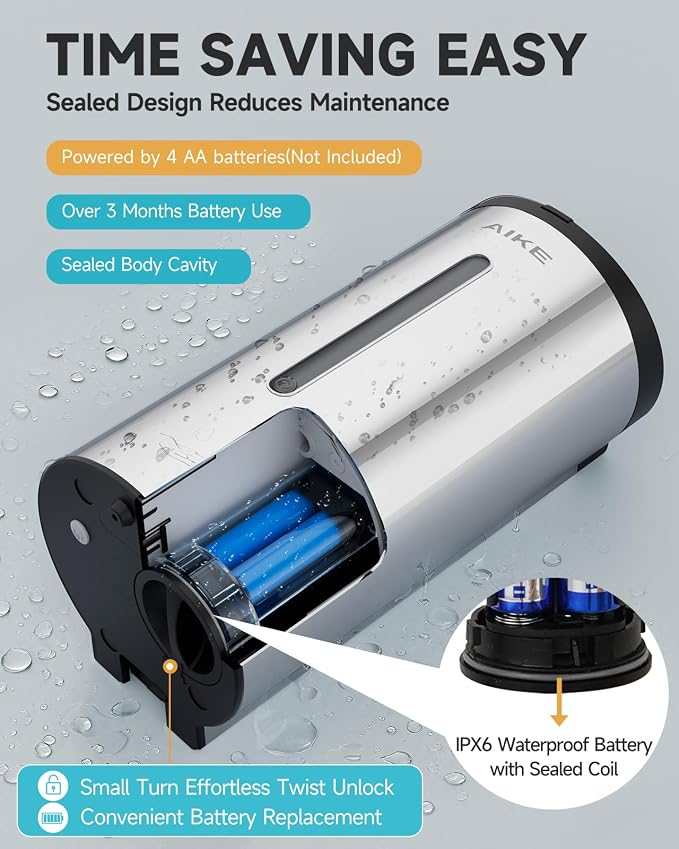 AIKE Automatic Wall Mount Liquid Soap Dispenser, Commercial Stainless Steel - Image 3
