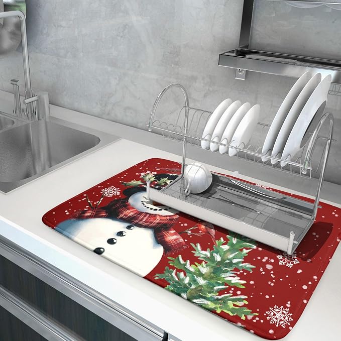 Winter Snowflake Red Dish Drying Mat - Image 5