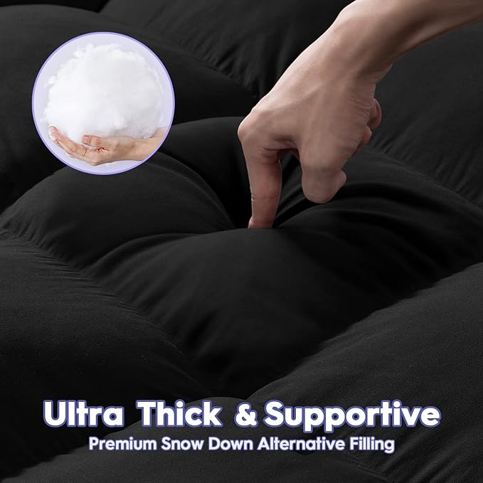 ABENE Mattress Topper Twin for Back Pain Relief, Extra Thick Mattress Pad Pillowtop, Soft Mattress Protector Cover with 8"-21" Deep Pocket, Overfilled Down Alternative Filling (Black, Twin)