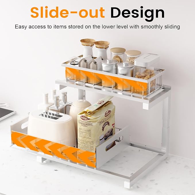 Under Sink Organizer Storage 2-Tier Heavy Duty Metal Pull Out Cabinet Organizer - Image 2