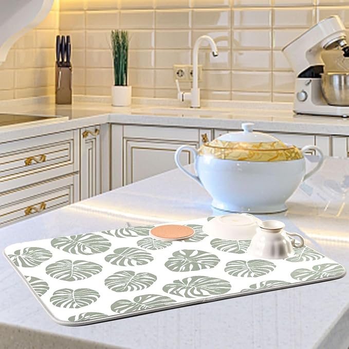 Green Palm Monstera Leaves Dish Drying Mat - Image 6
