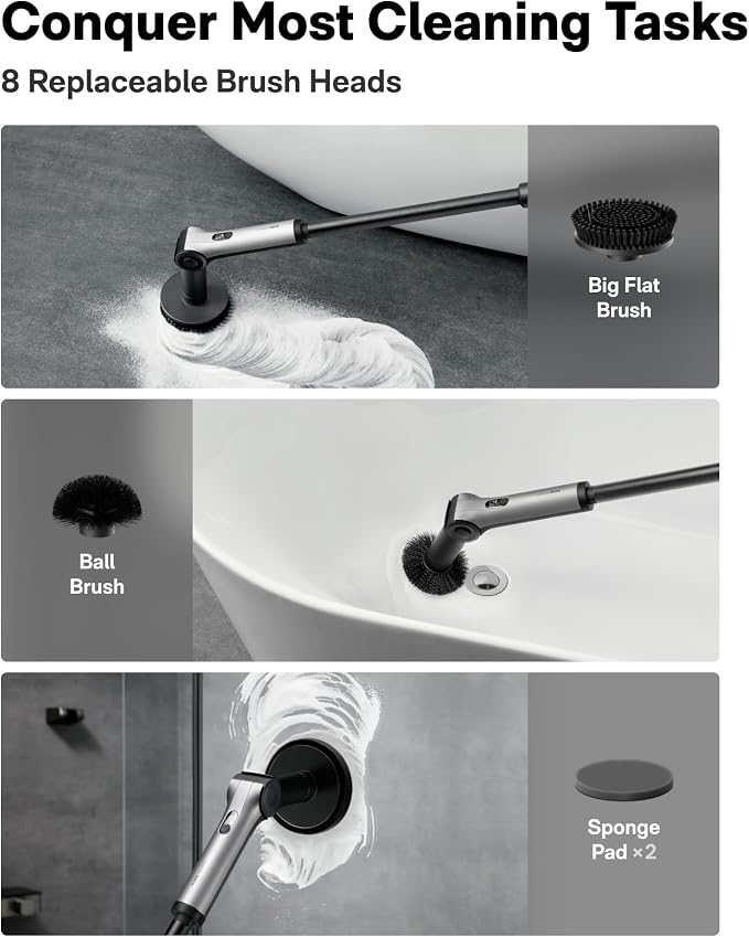 HOTO Flexi™ Cordless Electric Spin Scrubber, Adjustable Angle, Extendable Handle - Image 5