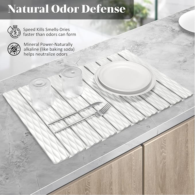 Large Stone Dish Drying Mats for Kitchen Counter, Fast Drying Collapsible Dish - Image 3