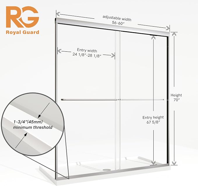 Sliding Shower Door, Royal Guard 56-60" W x 70" H Semi-Frameless Double Sliding - Image 9