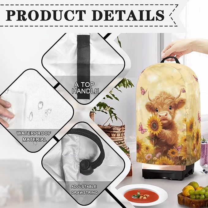 Calf Sunflower Blender Cover Kitchen Coffee Maker Cover Dust Protection Home Decor for Blender Food Processor juicer Easy to Install Kitchen Appliance Cloth Cover