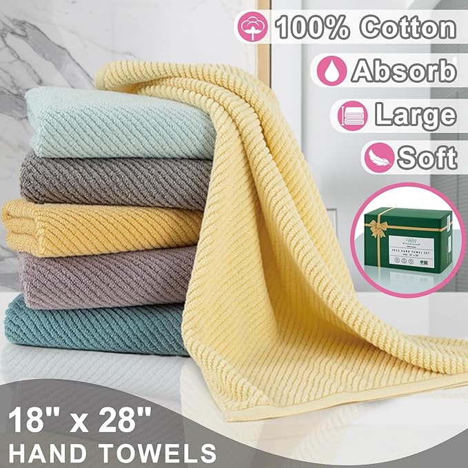 VOOVA & MOVAS Bathroom Hand Towels Set of 4, Large 18"x28" - Image 3