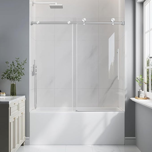Bathtub Shower Door Frameless, 55-60" W x 60" H Sliding Tub Shower Door by EASYWORC