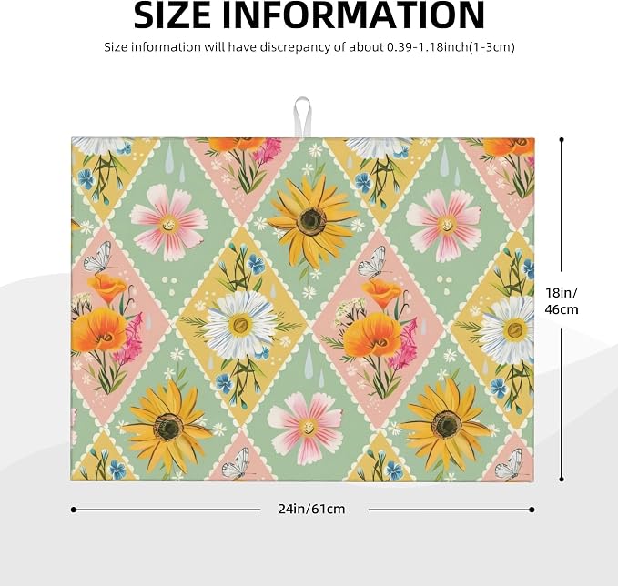 Daisy Flowers Dish Drying Mat 18x24 Inch, Microfiber Absorbent Fast Dry Mat - Image 2