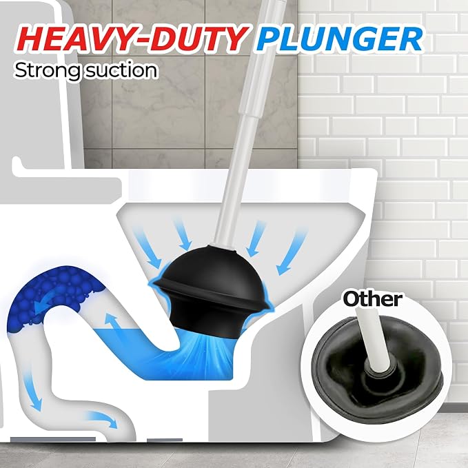 2 in 1 Toilet Plunger and Brush Set, Extended Handle Plunger, Toilet Bowl Brush - Image 3