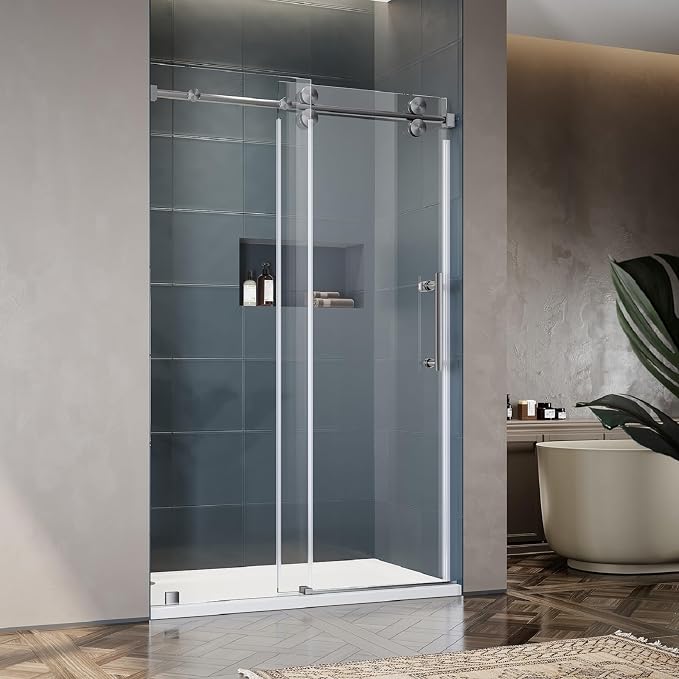 46-49 Inch x 76 Inch Sliding Frameless Shower Door, 3/8" Tempered Glass by UNIKOOSHOWERDOOR